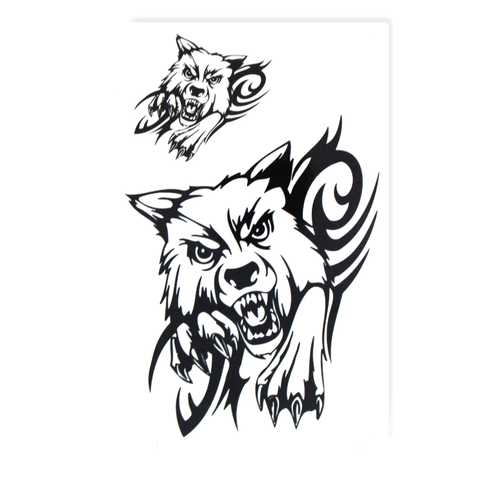 Голова волка с черно-белой иллюстрацией в стиле татуировки