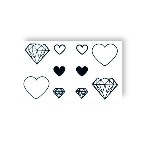 Твердые и блестящие татуировки в виде сердечек с бриллиантами